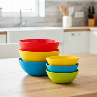 KUBER INDUSTRIES Plastic Mixing Bowl Plastic Microwave Safe 6 Pieces Mixing Bowl Set- 1000, 1500 ML (Multi) - CTKTC34749