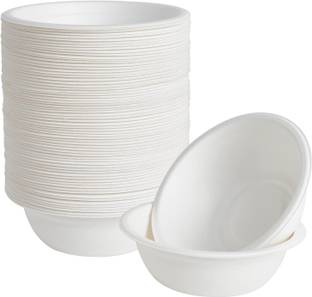 SWHF Sugarcane Bagasse Serving Bowl Bio-Degradable Bowl - 180 ml Bagasse (Pack of 50) White Disposable