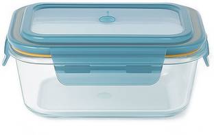IndusBay Borosilicate Glass Vegetable Bowl 800ML Square Borosilicate Glass Microwave Safe Bowl with leak-proof Lid
