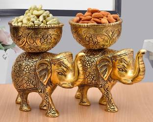 LABHCART Aluminium Decorative Bowl Brass Elephant Urli Bowl Ethnic Design Uruli Pot for Home Decor Floating Flowers