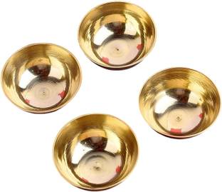 Shreeja Shilpcraft Brass Decorative Bowl Pure Brass Puja Katori Small Size for Roli Chawal Haldi Kumkum Set of 4