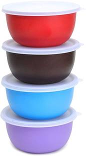 Zaib Stainless Steel Mixing Bowl Microwave Safe Plastic Coated Bowls (Capacity: 4 x 500 ML)