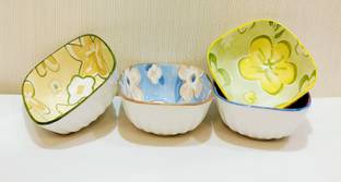 Lemon Tree Ceramic Serving Bowl Small Square Ramken/Nuts/Dessert Serving 4 Pcs Bowl Set for Kitchen, Dining