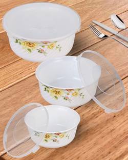 MDNSHO Opalware Mixing Bowl Opalware Mixing Bowl Set with Premium Lid Microwave (500 ml, 1000 ml, 1500 ml)