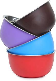 Zaib Stainless Steel Serving Bowl Microwave Safe Coated Bowls Set Reheating & Storage