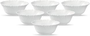 KAVYACRASH Opalware Serving Bowl Classique Collection, Opal Glass Vegetable Bowl Set 6 pcs, Plain White