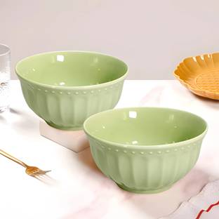 Lemon Tree Ceramic Serving Bowl Round for Snacks, Soup, Nuts Serving | 2 Pcs Bowl Set for Kitchen and Dining