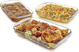 SMILERY Glass Mixing Bowl 1000ml Borosilicate Glass Serve Rectangular Bakeware and Oven Safe baking Dish