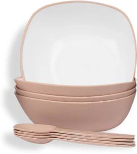 Lumiset Plastic Serving Bowl for rice,curry,salad,pasta with spoons|Microwave and dishwasher safe|500ML|