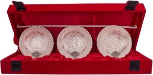 IndianArtVilla Silver Plated Decorative Bowl Silver Plated Set of 3 Peacock Design Bowl