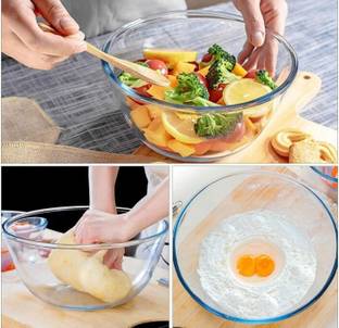 DHANSAL Glass Mixing Bowl Glass Mixing Bowl 2300ML Borosilicate Microwave Safe Glass Mixing Bowl Disposable