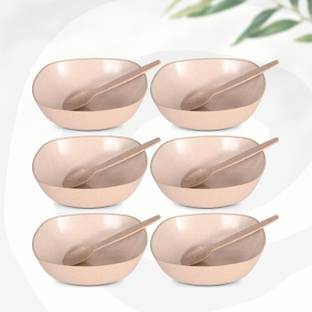 Eha Biocomposite Serving Bowl with Spoons | Made with Rice Husk | Microwave Safe Bowls For Kitchen With Spoons