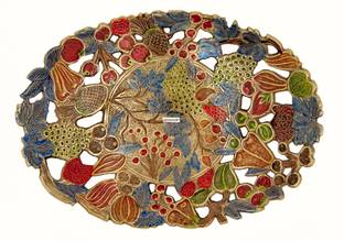 MOZO HUB Brass Decorative Bowl Brass Multicolor Meena Work Floral Fancy Oval Bowl 28 cm