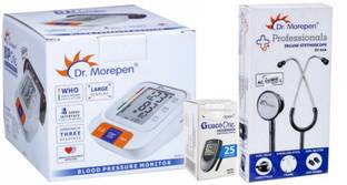 Dr. Morepen BP-15 BP Monitor and Stethoscope ST-01A for 25 strips combo pack ST-01A, BP-15, STRIPS Bp Monitor