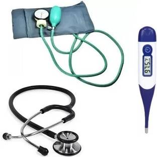 RnB Combo Aneroid Sphygmomanometer Doctor Manual Blood Pressure Monitor with Professional Stethoscope and Digital Thermometer Set Bp Monitor