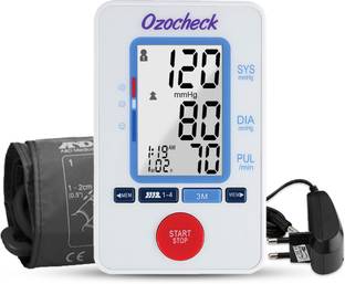 Ozocheck Fully Automatic Digital Blood Pressure and Pulse Rate Monitor For Accurate Results along with batteries and Free Adapter BP1318 Bp Monitor