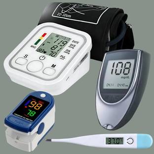 Balson Digital Fully Automatic BP Monitor with Talking Intelligence Technology, Glucometer for Testing Blood Sugar, Finger Tip Pulse Oximeter & Thermometer I Bp Monitor