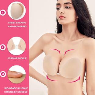 TRK HUB Self Sticky Bra(Skin) for Backless Dress Stick on Bra - V Shape Silicone Push Up Bra Pads