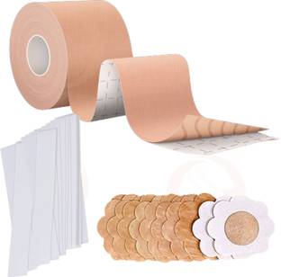 GOLDENEYEHOUSE Boob Tape Kit - Instant Lift with 10 Nipple Pasties, 36 Fashion Tape Strips Cotton, Spandex Peel and Stick Bra Petals