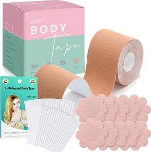 LAXIT Boob Tape 5M with 10 Nipple Cover Pasties & 36 Fashion Body Tape for Clothes Cotton Peel and Stick Bra Petals