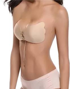 Q4S Women's Silicone Lightly Padded Push-Up Adhesive Bra (Size upto 34 Cup Size C) Silicone Push Up Bra Pads