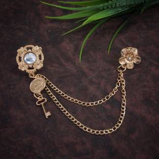 Adorn Designer Chain Suit Coat Jacket Sherwani Brooch For Men (Gold) Brooch
