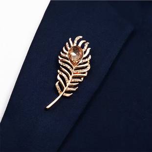 groomiverse Peach Stone Stud Feather design brooch for men and women Brooch