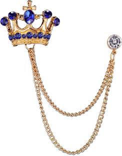 Voxon Crystal Crown Hanging Chain Brooch Suit(Blue) Brooch