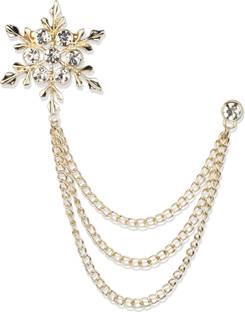 Panjatan Men's Stone Studded Snow Flake Design With Golden Chain Pin Brooch