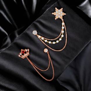 mahi Combo of Crown Star Long Double & Triple Layer Chain Wedding Occasion Brooch Brooch