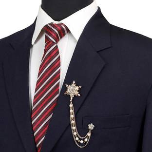 Aarohi Jewells Rose Gold Plated Stone Studded Snoain Brooch Pin for Men w Flake Pearl Ch Brooch