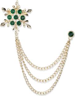 Panjatan Green Stone Studded Snow Flake Design with Golden Chain Brooch