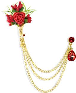 groomiverse Red Flower Brooch With Metal Base Brooch
