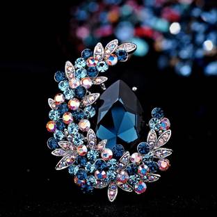 SYGA Moon Design Blue Diamond Brooches For Women- S220 Brooch