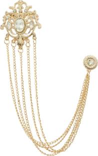 Adorn Golden Long Chain White Rhinestone Suit Coat Brooch For Men Brooch