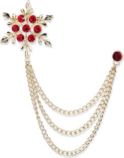Panjatan Maroon Stone Studded Snow Flake Design with Golden Chain Brooch
