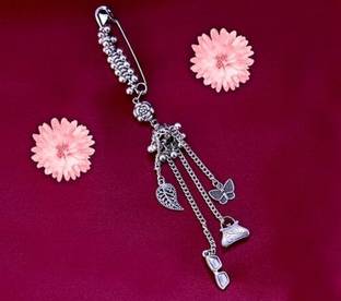 Shree Creation Silver oxidised Saree pin Brooch