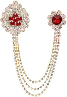 Cartooze Medallion Shade Red Star Crystal Studded Chain Premium Brooch Brooch