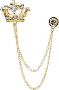 Voxon Crystal Crown Hanging Chain Brooch Suit (White silver) Brooch