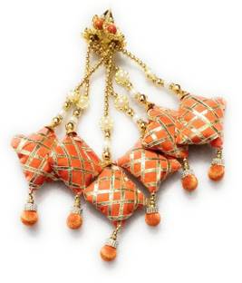 hangin latkan 'lehenga Hanging Tassel latkan (set of 2]Golden & fabric,orange, fancy pearl latkan tassle Brooch
