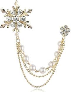 TREXEE Men's Eye Catching Stone Studded Snow Flake With Three Chain Pin Brooch Brooch