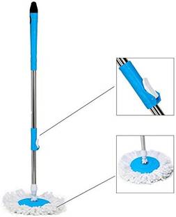 rehbar Spin 360 Degree Mop Full Stick Head Stainless Steel Rod with 1 Refill ,Rod Plastic Wet and Dry Broom