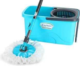 WAYMORE Spin Mop Pocha with Wheels,Puller Handle,360°,2 Refills,Big Size Microfibre Wet Brush