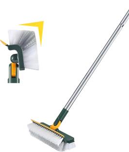 JHWOQU Bathroom Cleaning Brush with Wiper 180° Rotate Bathroom Floor Cleaning Microfibre Wet and Dry Brush