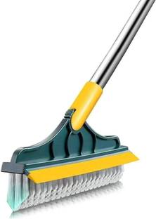QERINKLE 2 in 1 bathroom cleaning brush tile floor scrub brush with long handle Plastic Wet and Dry Brush