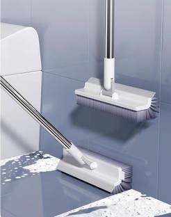 JHWOQU 3 in 1 Scrape Corner Cleaning 180°Rotating Floor Scrub Brush with Long Handle Microfibre Wet and Dry Brush
