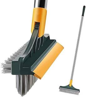 QERINKLE 3 in 1 Tiles Cleaning Brush with Handle Microfibre Wet and Dry Brush Plastic Wet and Dry Brush