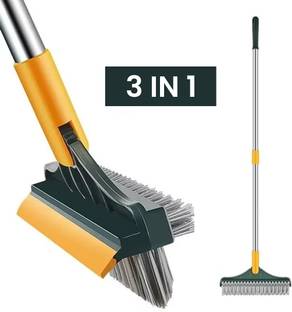 Nectiva 3 in 1 Bathroom Brush with Wiper, Tiles Cleaning Brush with Handle Plastic, Microfibre Wet and Dry Brush