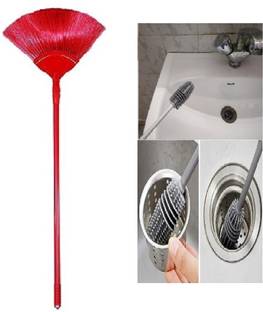 QinPin Combo of Long Extendable Roof Cleaning Jala Brush and Washbasin Sink Brush Nylon Wet and Dry Brush