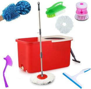 JSR CART House Cleaning Combo 1 Bucket Mop & Other Etc. Cleaning Products Microfibre Wet and Dry Broom